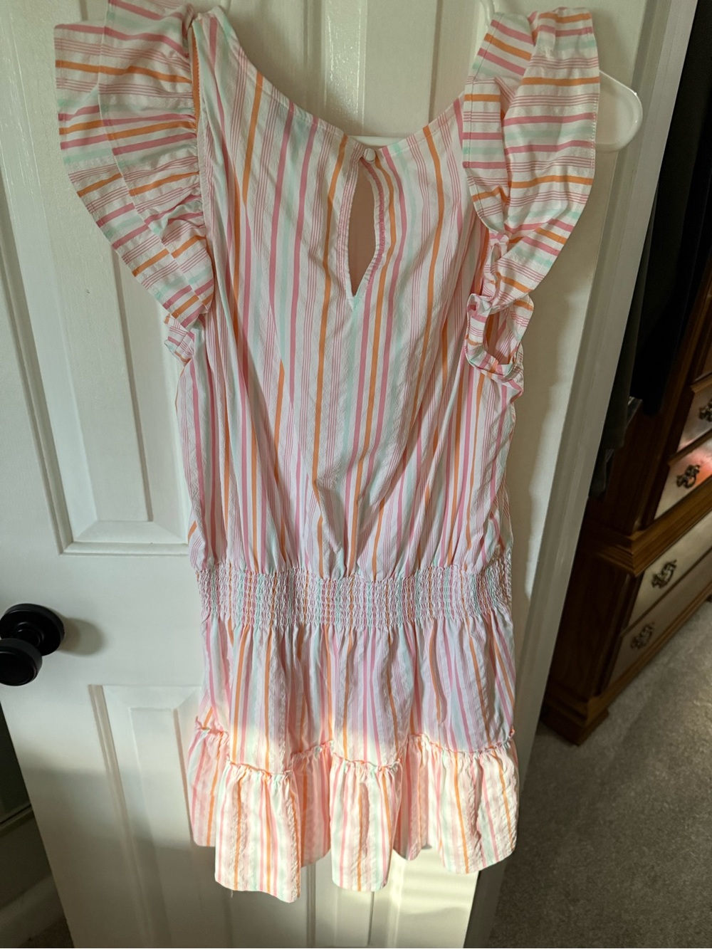 Vineyard Vines Pink, Coral & Mint Striped Ruffle Sleeve Dress - Picture 3 of 3